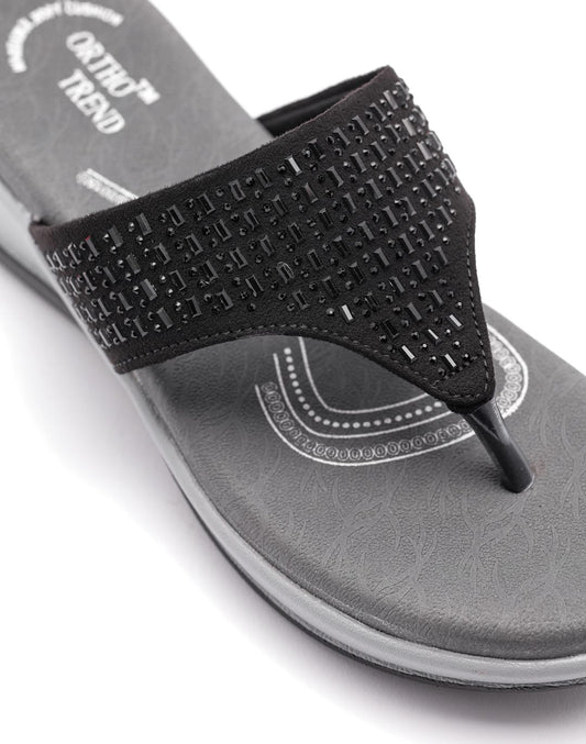 Ortho Trend Soft Open-Toe Comfort Slipper Black, Pink and Gray