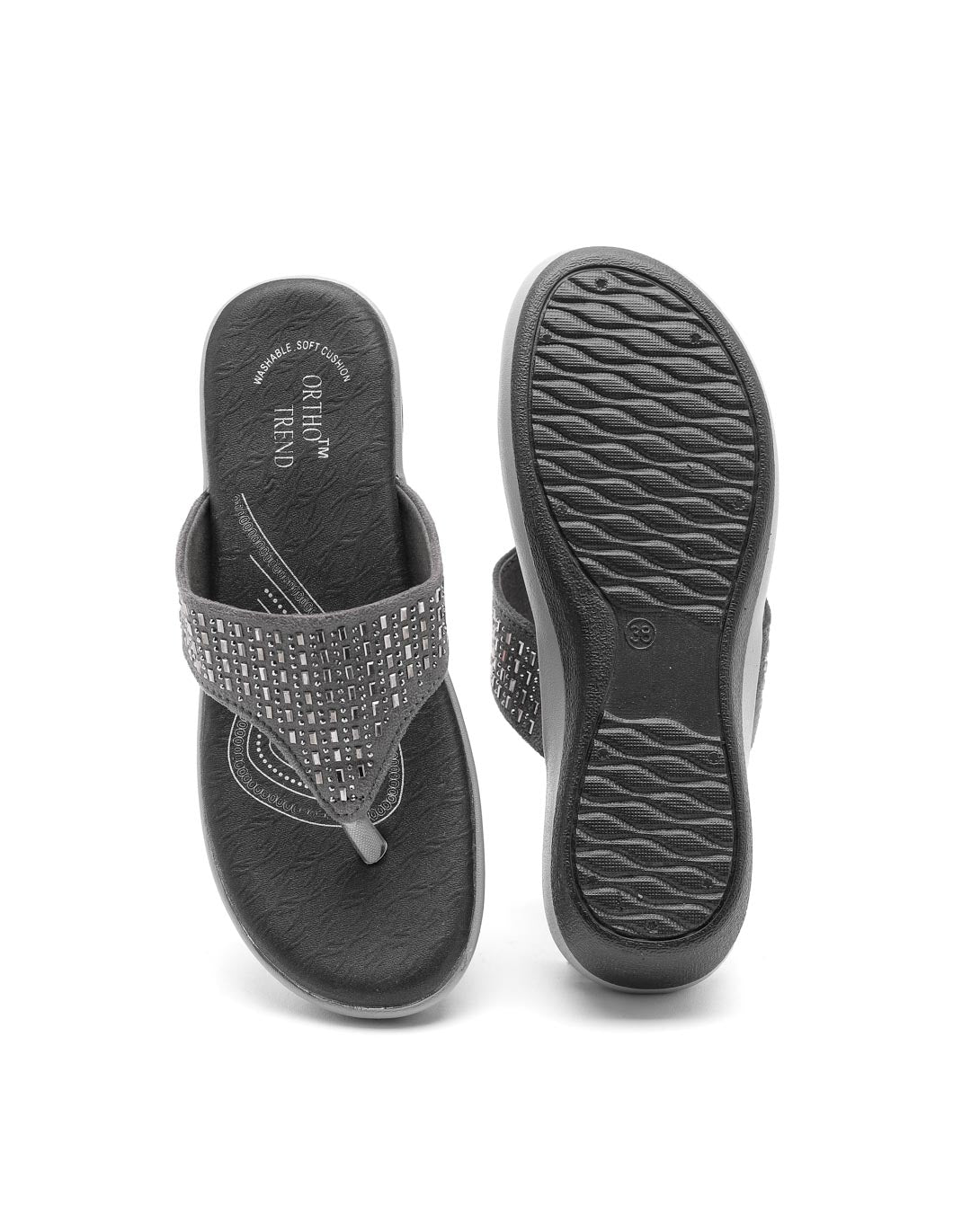 Ortho Trend Soft Open-Toe Comfort Slipper Black, Pink and Gray