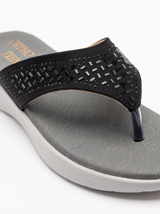 ORTHO TREND Women's Flats Ortho comfort-Light weight Flats Comfortable & Daily use-BLACK